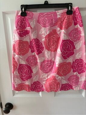 Vintage Lilly Pulitzer Pink Rambling Roses A-Line Skirt, size 8